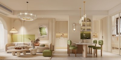 法式奶油风客餐厅3D模型下载